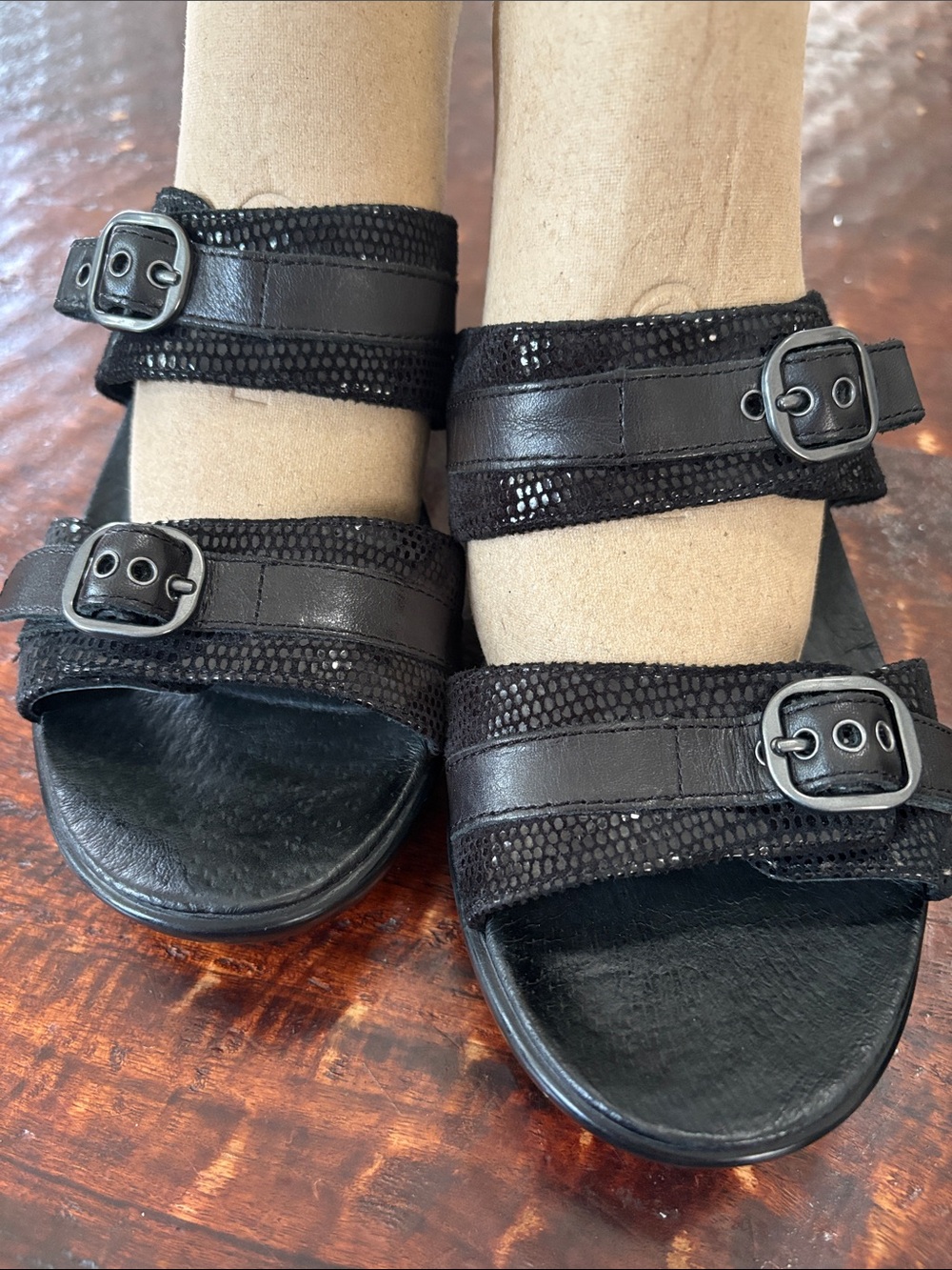 Dansko Black Double-Strap Buckle Sandals